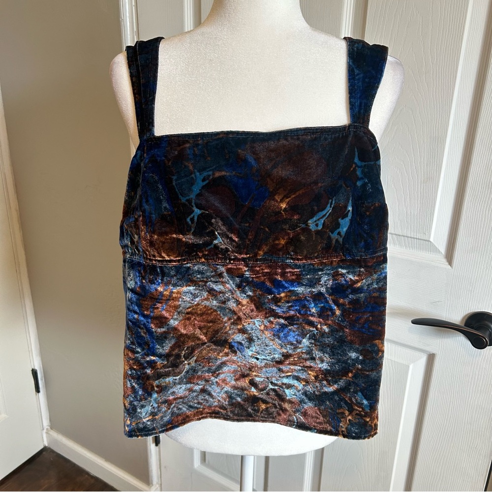 Pilcro Anthropologie velvet flyaway tank top blue and brown textured blouse - Picture 4 of 6